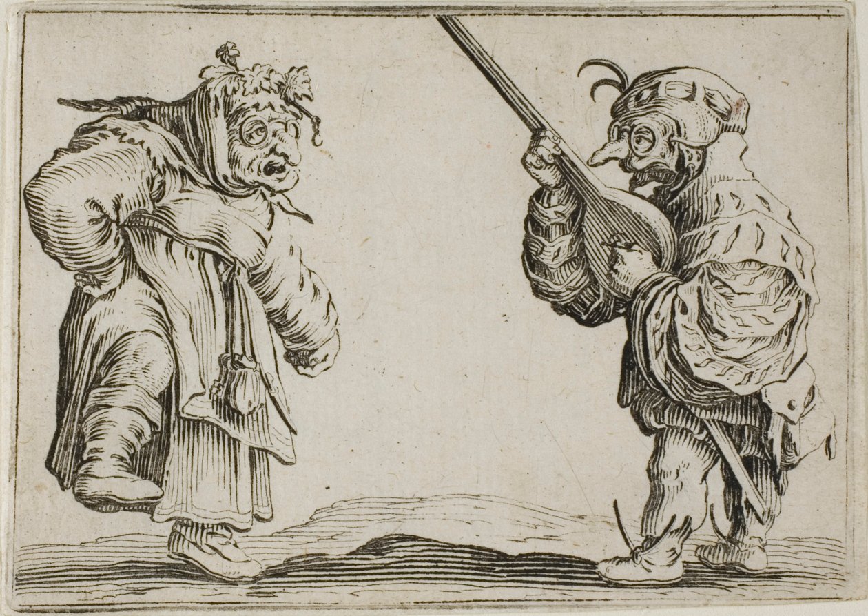 De dansers met de luit, uit De Caprices door Jacques Callot