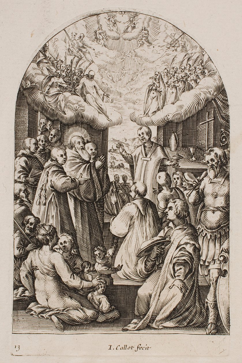 De dood van de heilige Benedictus, uit de serie „Beelden van Rome” door Jacques Callot