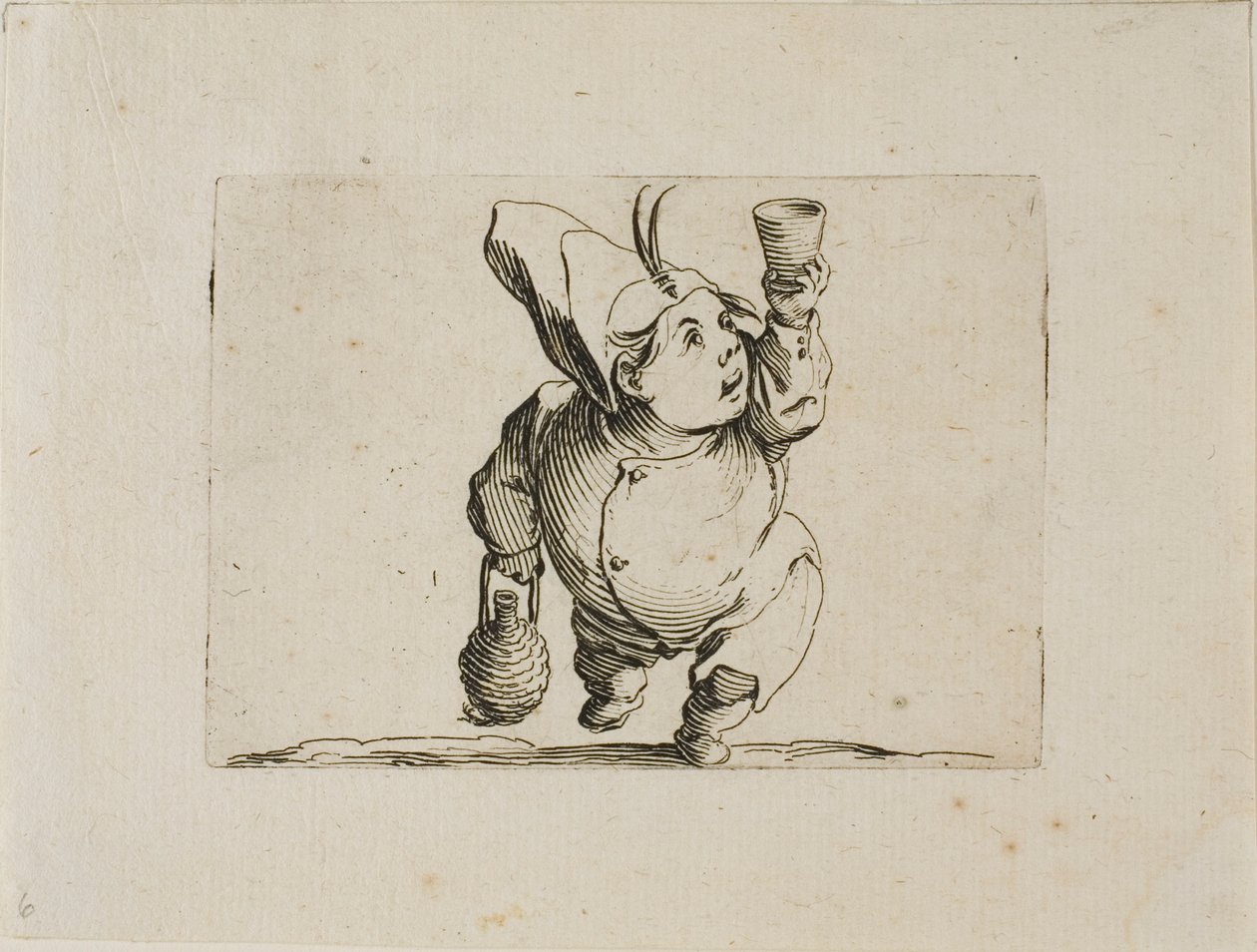De drinker gezien van voren, uit Varie Figure Gobbi door Jacques Callot