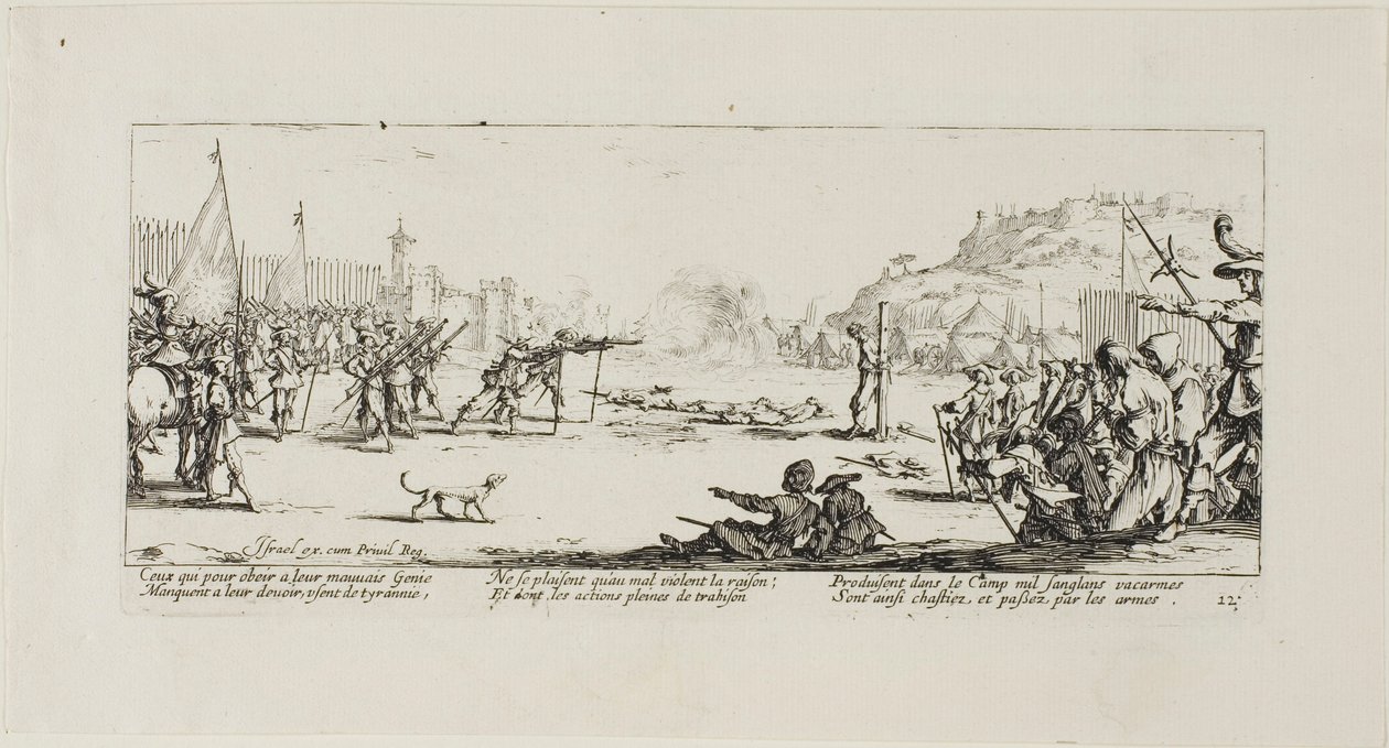 Het vuurpeloton, plaat twaalf uit De ellende van de oorlog door Jacques Callot