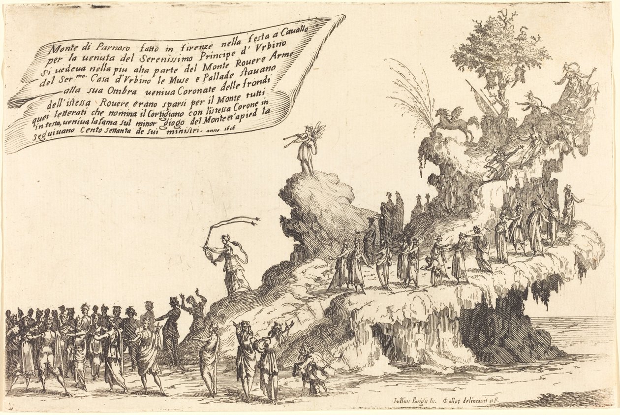 De drijver van de berg Parnassus, 1616 door Jacques Callot