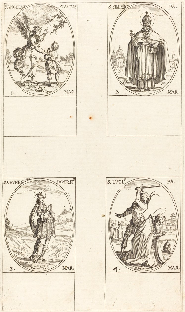 De beschermengel; St. Simplici; St. Cunegundes; St. Luci door Jacques Callot
