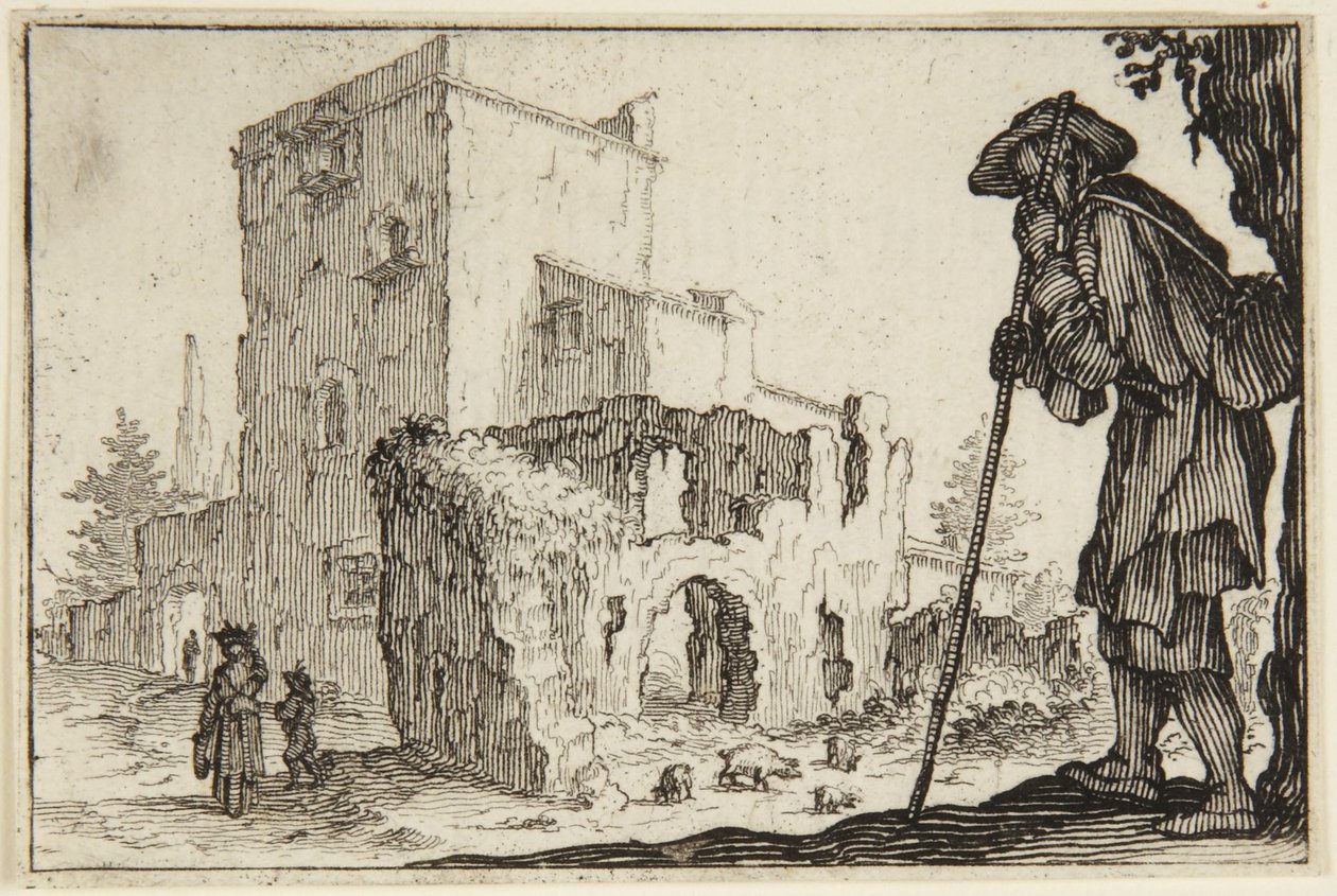 De herder en de ruïnes door Jacques Callot