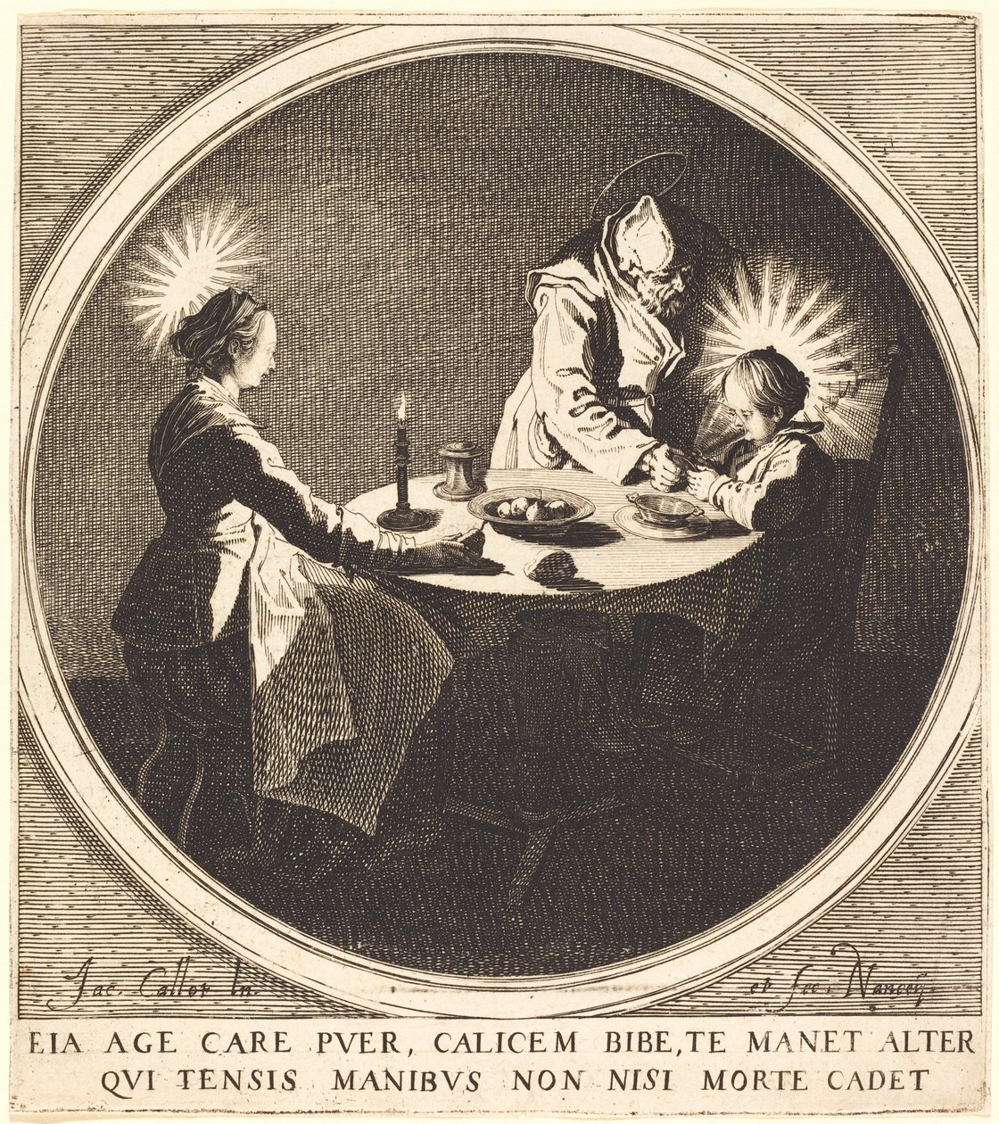 De Heilige Familie aan tafel door Jacques Callot