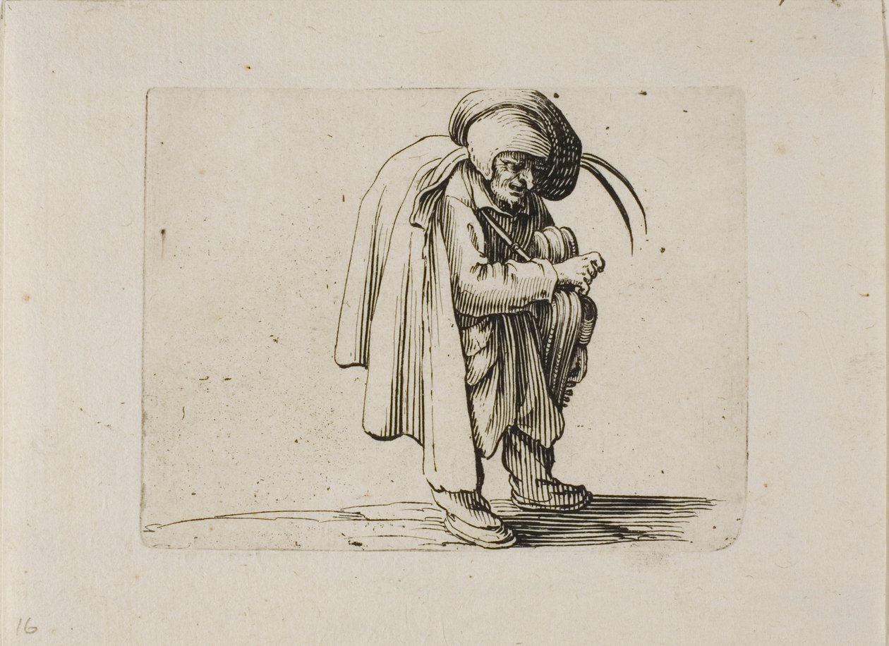 De Draailier Speler, uit Varie Figure Gobbi door Jacques Callot