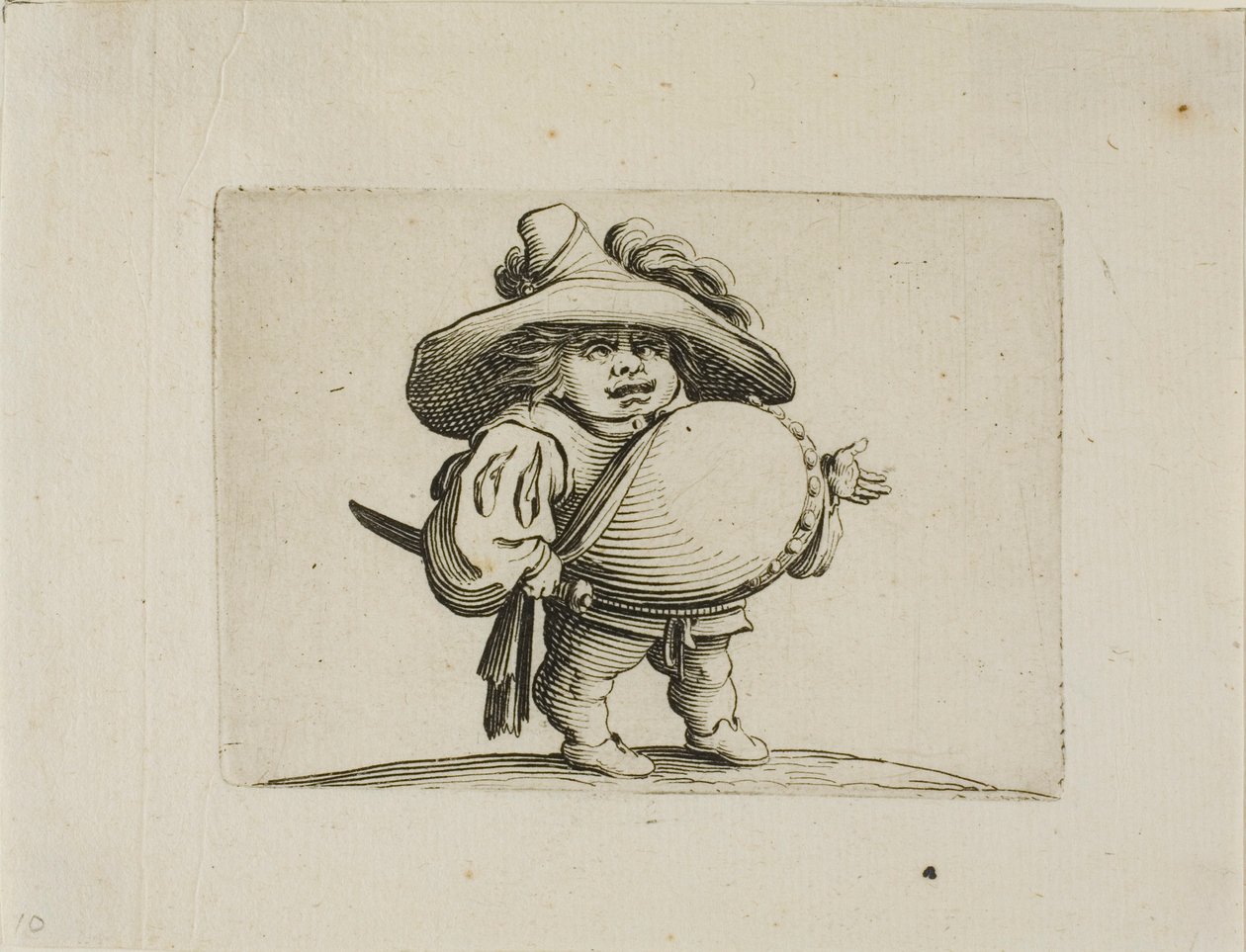 De Man met de Grote Buik Versierd met een Rij Knopen, uit Varie Figure Gobbi door Jacques Callot