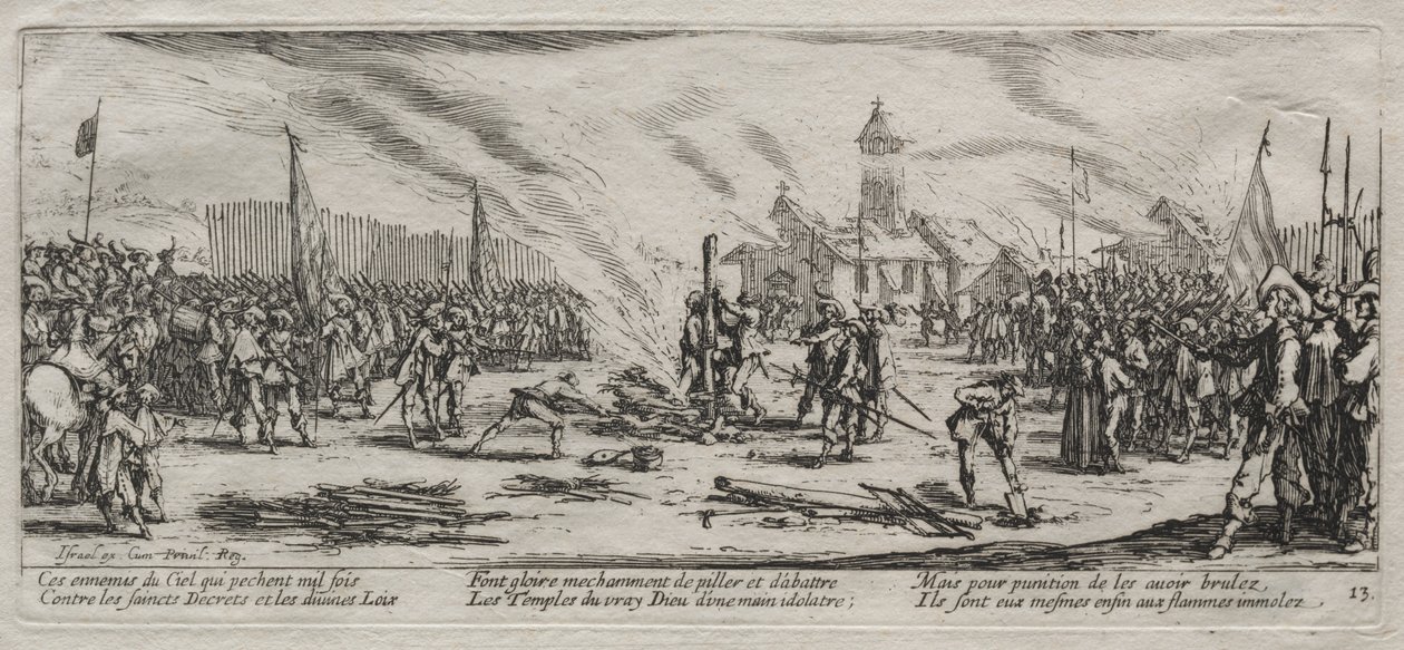 De Grote Ellende van de Oorlog: Verbranding op de Brandstapel door Jacques Callot