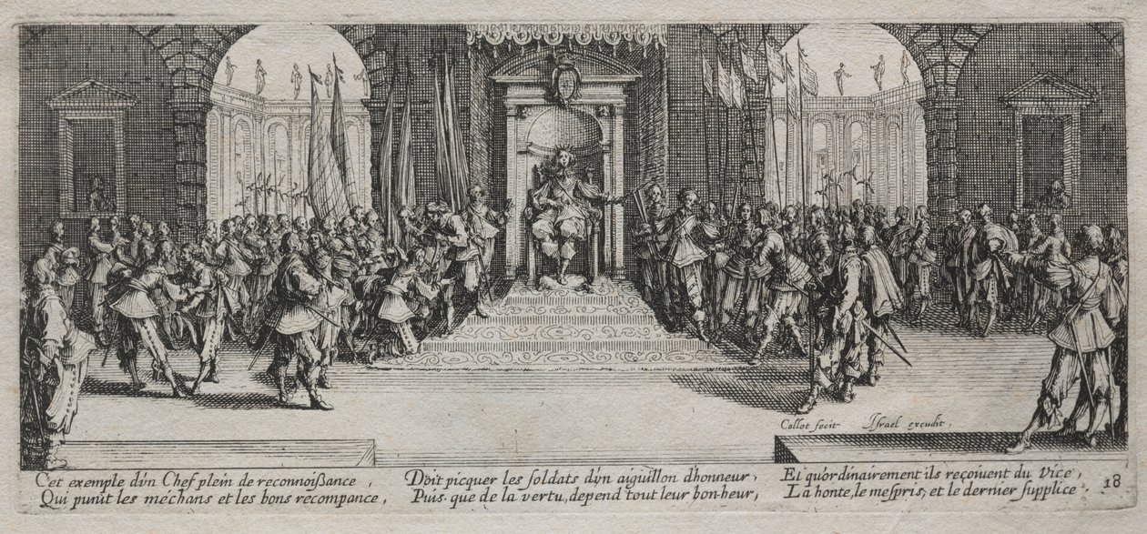 De Grote Ellende van de Oorlog: Verdeling van Beloning, 1633 door Jacques Callot