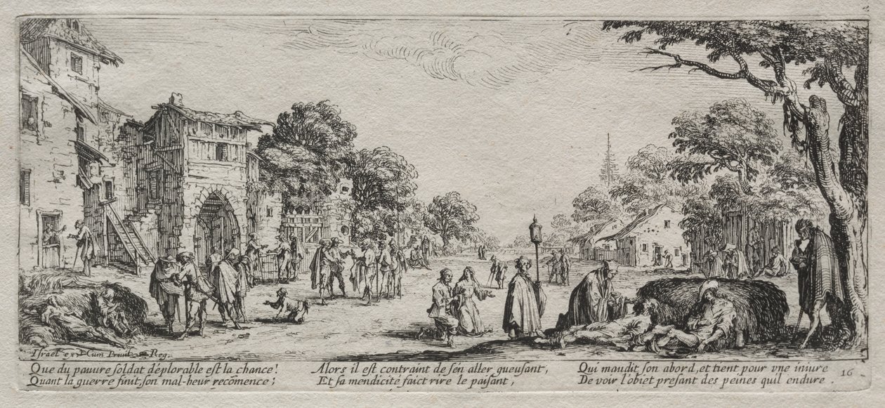 De Grote Ellende van de Oorlog: De Bedelaars en de Stervenden door Jacques Callot