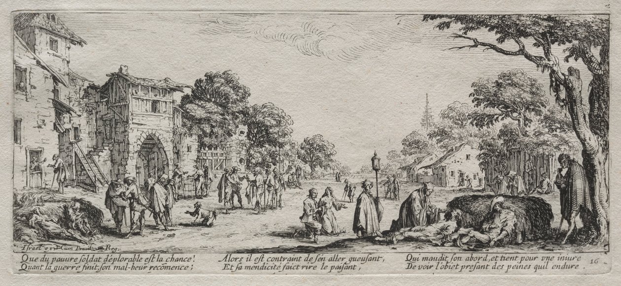 De grote ellende van de oorlog: De bedelaars en de stervenden, 1633 door Jacques Callot