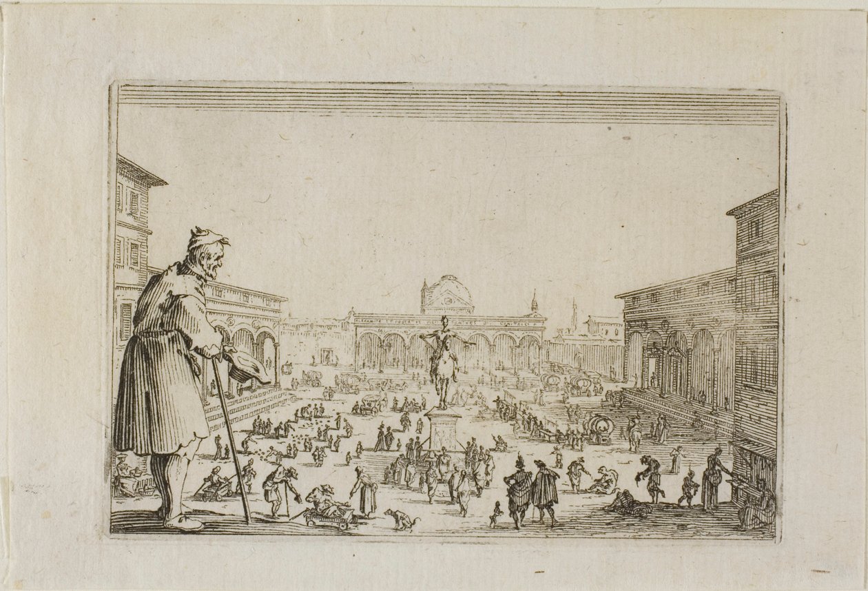 De Mars van het Paleis van de Aankondiging naar Florence, uit De Caprices door Jacques Callot