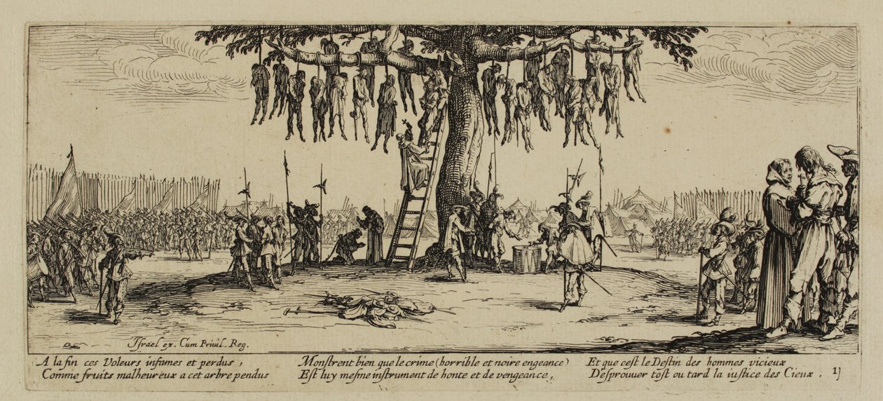 De Ellende van de Oorlog, Nr. 11. De Ophanging, 1633 door Jacques Callot