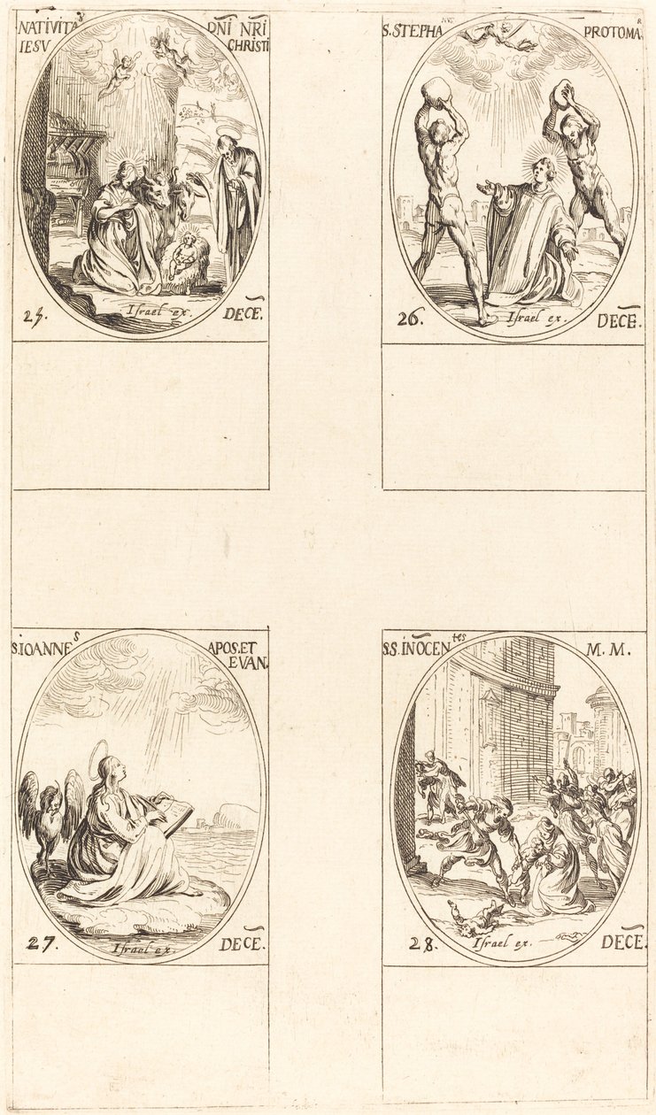 De geboorte; St. Stefanus; St. Jan; Heilige Onschuldigen door Jacques Callot