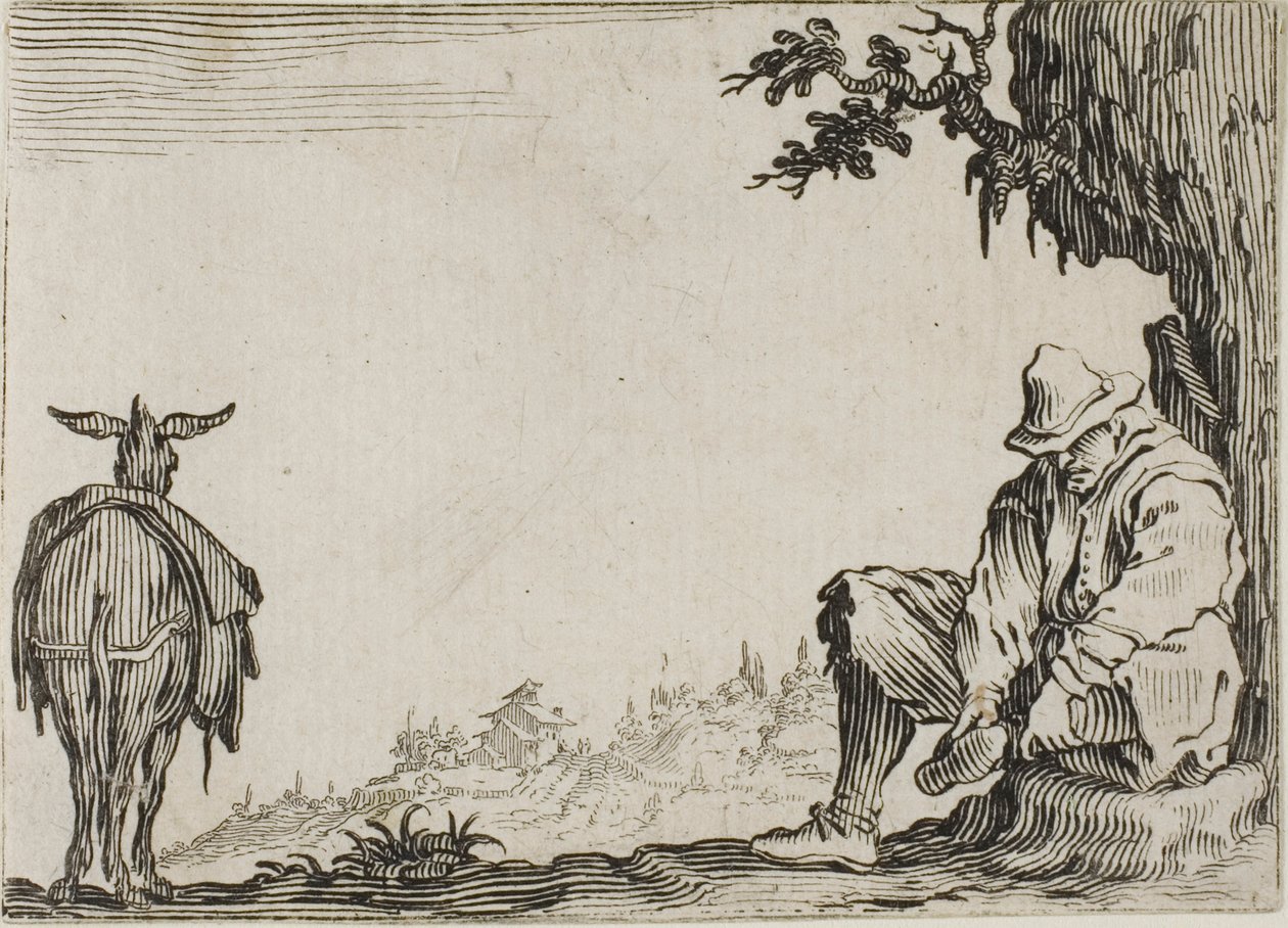 De Boer die zijn Schoenen Uittrekt, uit De Caprices door Jacques Callot