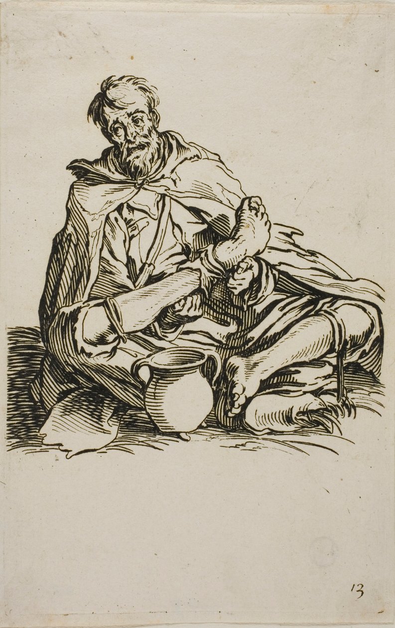 De zieke, plaat dertien uit De bedelaars door Jacques Callot