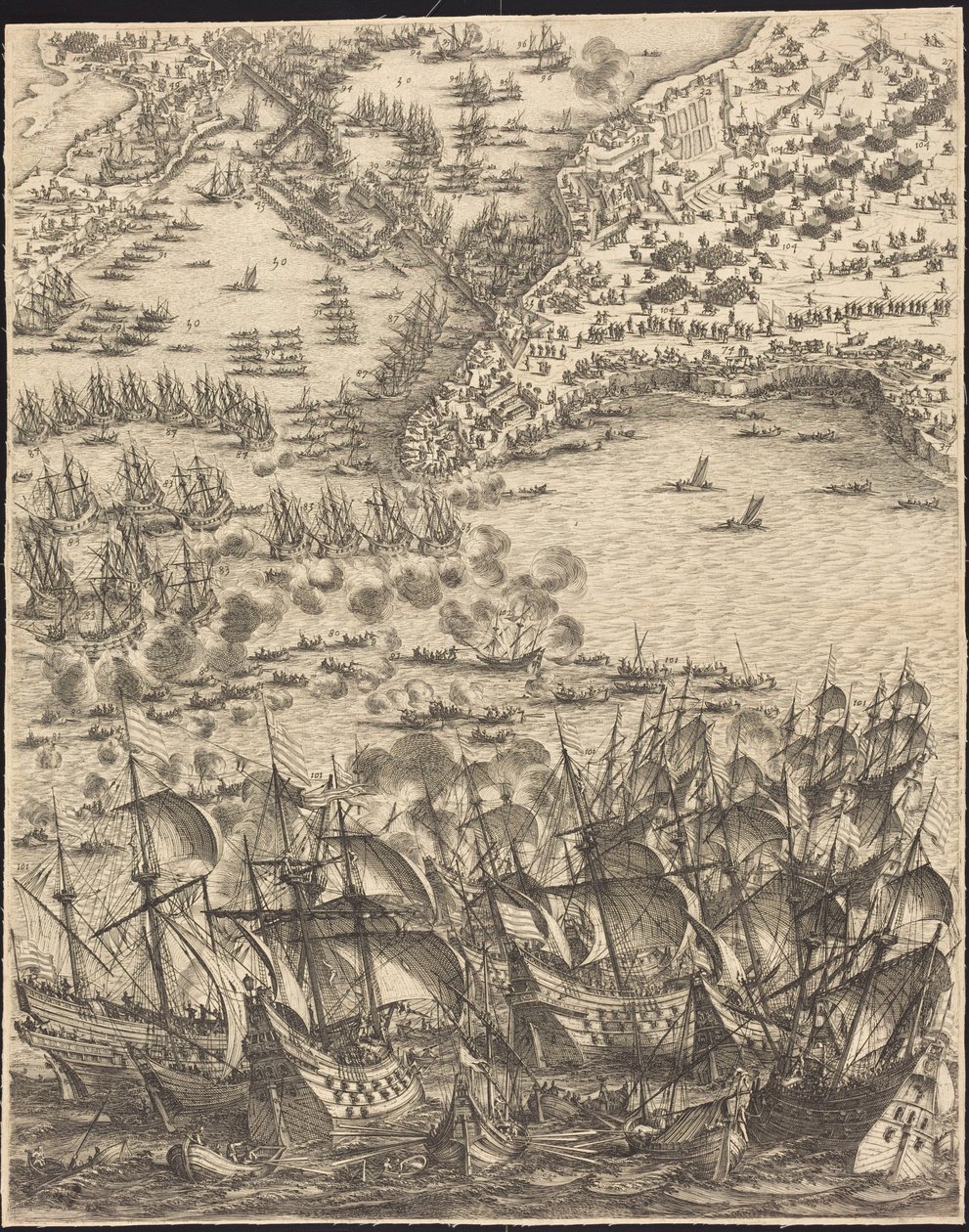Het beleg van La Rochelle [plaat 11 van 16; de reeks omvat 1952.8.97-112] door Jacques Callot