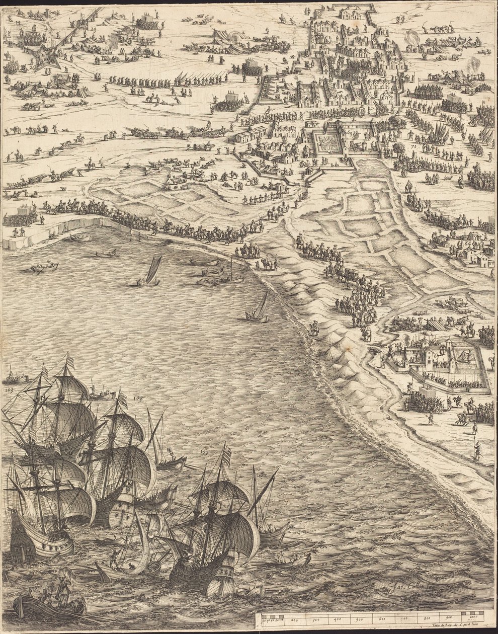 Het Beleg van La Rochelle [plaat 12 van 16; set omvat 1952.8.97-112] door Jacques Callot