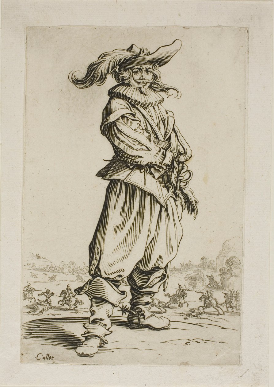 De soldaat met een gevederde hoed, plaat drie uit La Noblesse door Jacques Callot