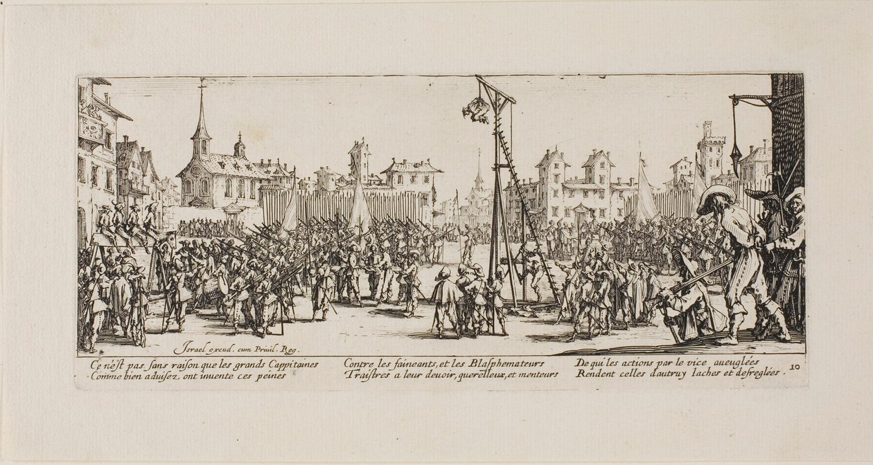 De Strappado, plaat tien uit De Ellende van de Oorlog door Jacques Callot