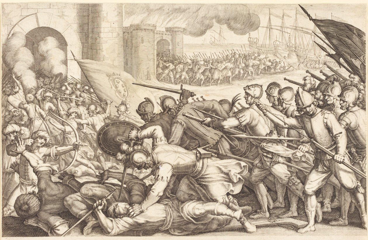 De troepen forceren de poort van een stad door Jacques Callot