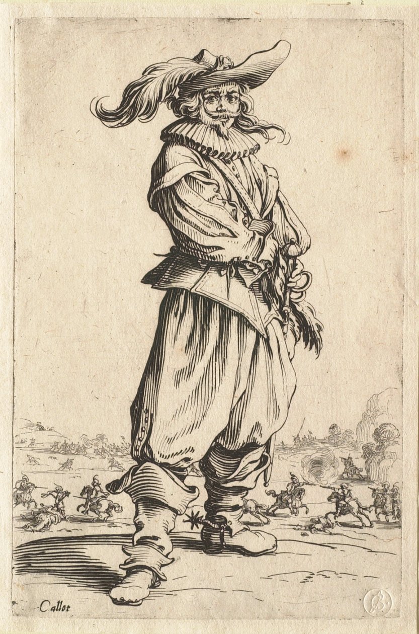 De krijger met de hoed, versierd met een grote veer door Jacques Callot