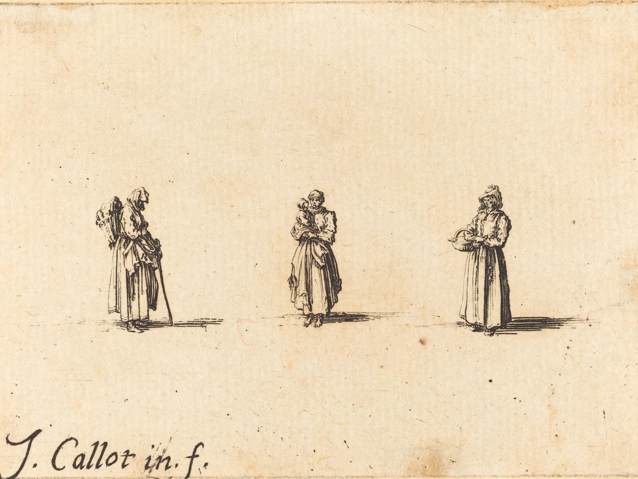 Drie Vrouwen, Eén met een Kind door Jacques Callot