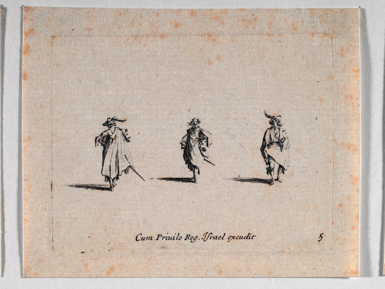 Drie cavaliers, uit Les Fantaisies de Noble J. Callot ... door Jacques Callot