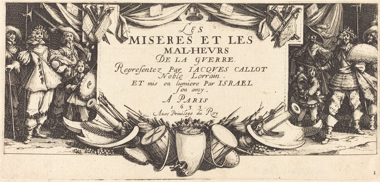 Titelpagina voor "De Grote Ellende van de Oorlog" door Jacques Callot