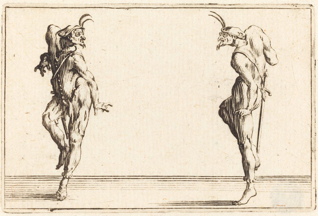 Twee Pantalons die Dansen door Jacques Callot