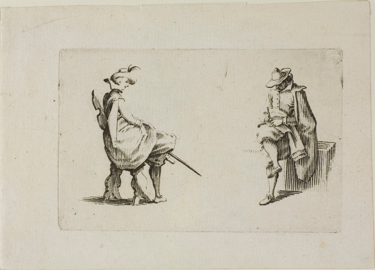 Twee zittende mannen, uit De caprices door Jacques Callot
