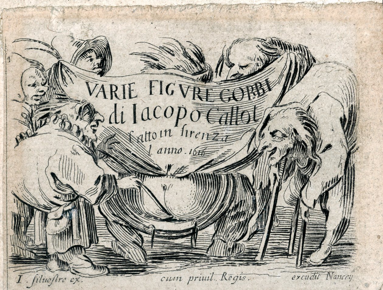Varie Figure Gobbi, titelpagina van 21 gravures ... (gravure) door Jacques Callot