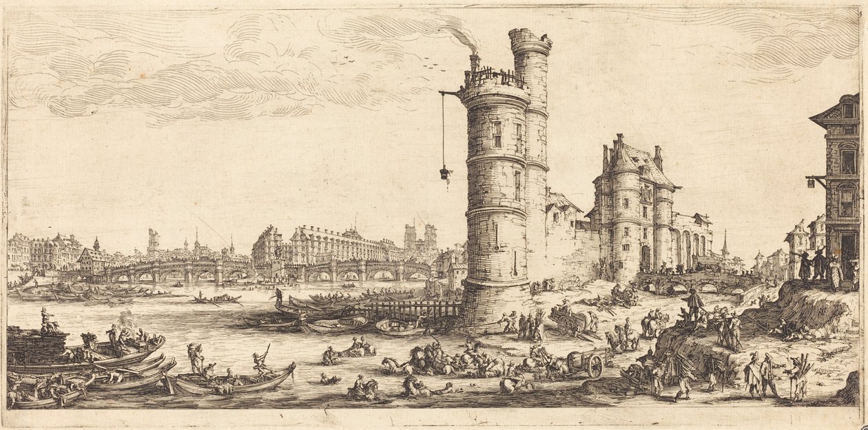 Gezicht op de Pont Neuf door Jacques Callot