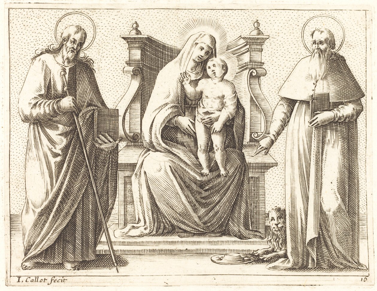 Maagd en Kind met Heiligen Jacobus en Hiëronymus door Jacques Callot