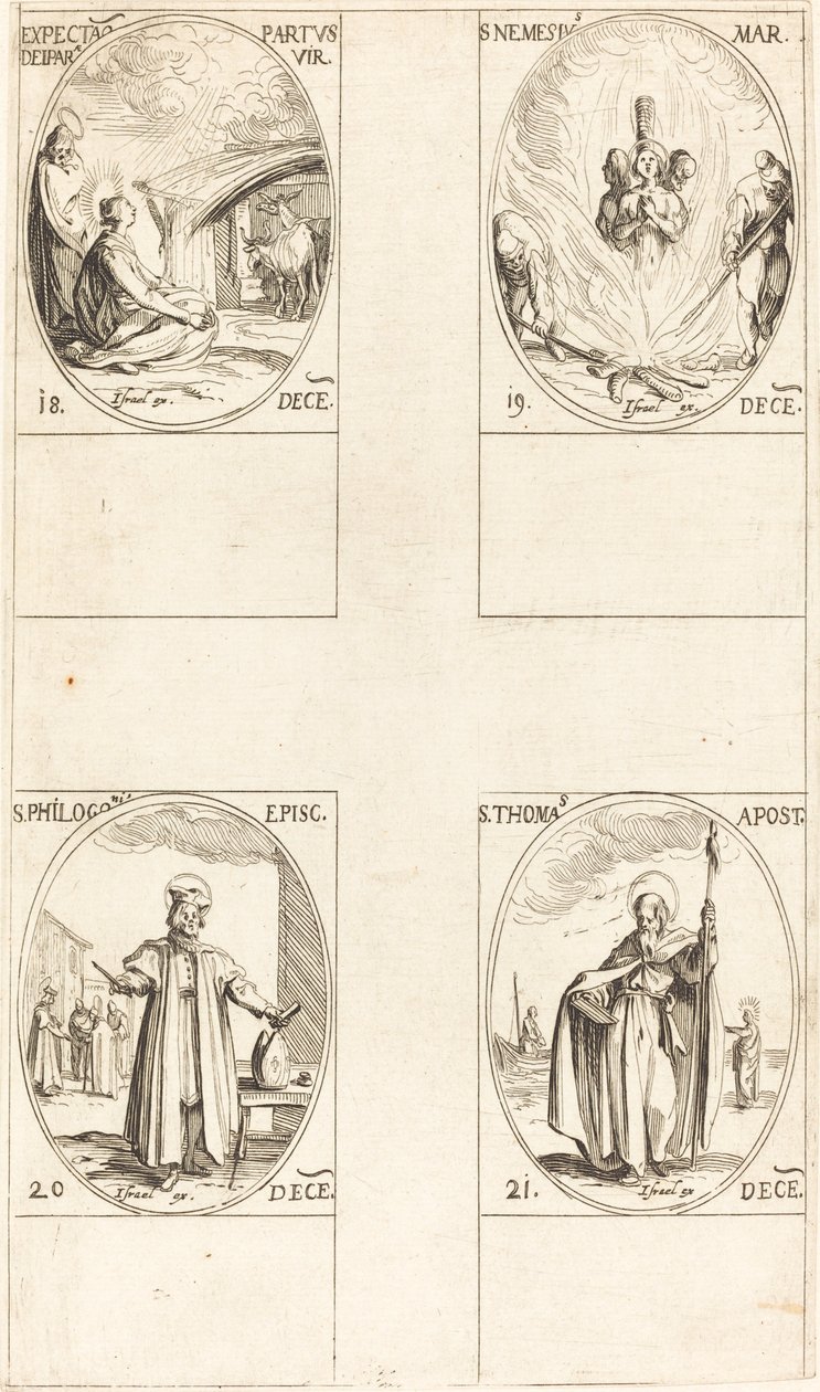 Wachten tot de Maagd bevalt; St. Nemesius; St. Philogonius; St. Thomas door Jacques Callot
