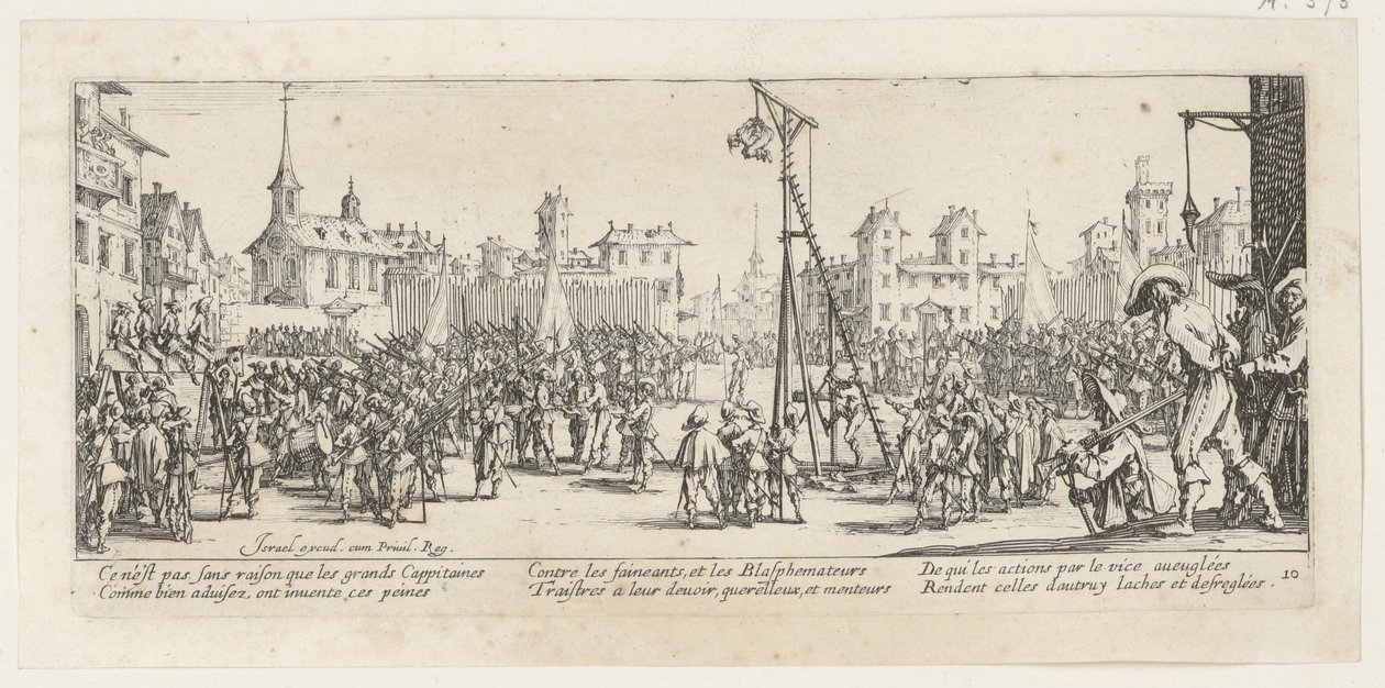 Wippgalgen, blad 10 van de serie „De gruwelen van de oorlog” door Jacques Callot