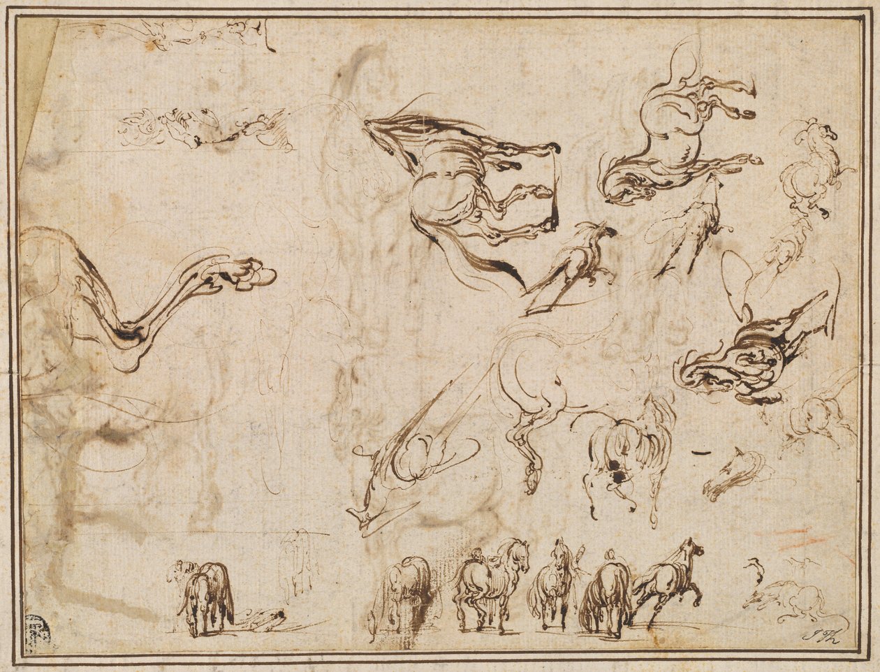 Studies van paarden door Jacques Callot after Antonio Tempesta