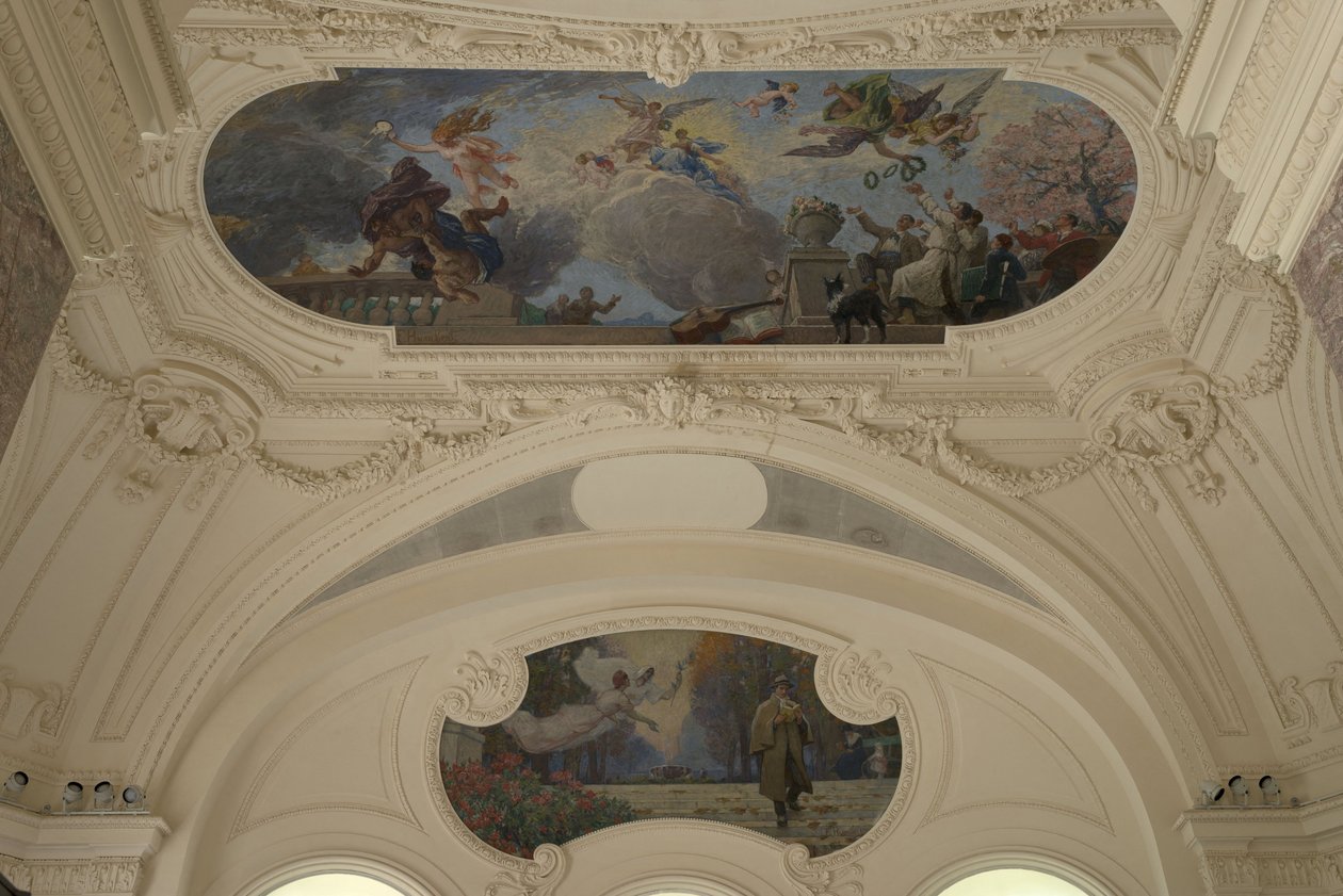 Decoratie van het noordelijke paviljoen van het Petit Palais - De triomf van Parijs (plafond) - Parijs, intellectuele hoofdstad door Jacques Fernand Humbert