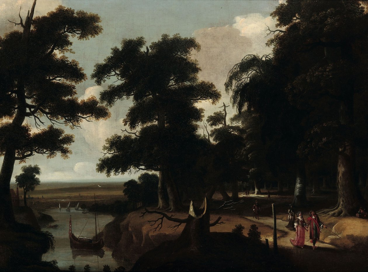 Boslandschap bij een rivier door Jacques Fouquier