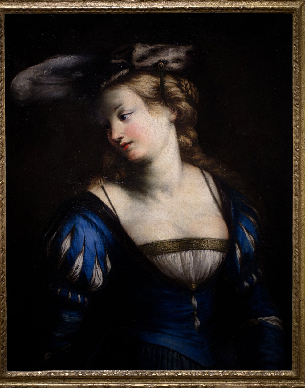 Jonge vrouw in een blauwe blouse door Jacques Francois Courtin