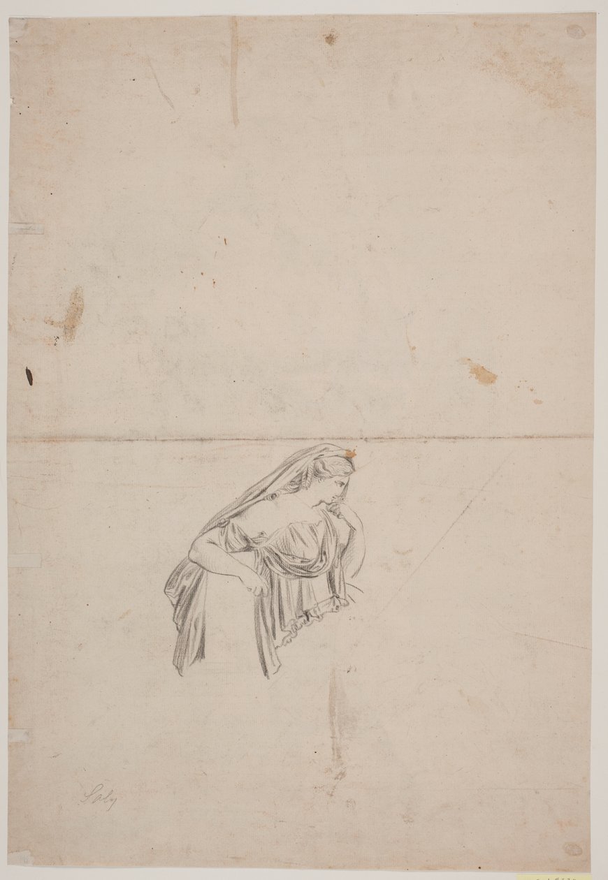Studie voor rouwende vrouwenfiguur door Jacques Francois Joseph Saly