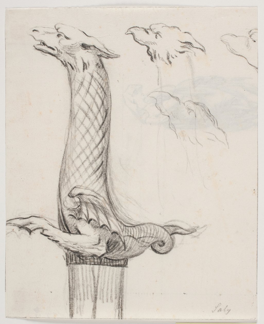 Zwaardgreep in de vorm van een draak en drie drakenkoppen door Jacques Francois Joseph Saly