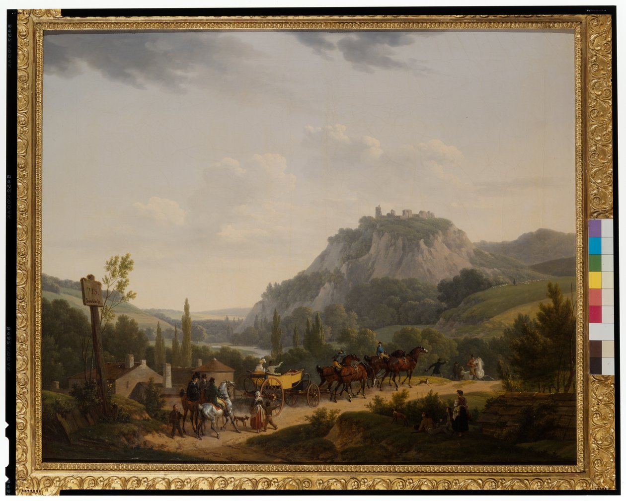 Een groep reizigers in een landschap door Jacques Francois Joseph Swebach