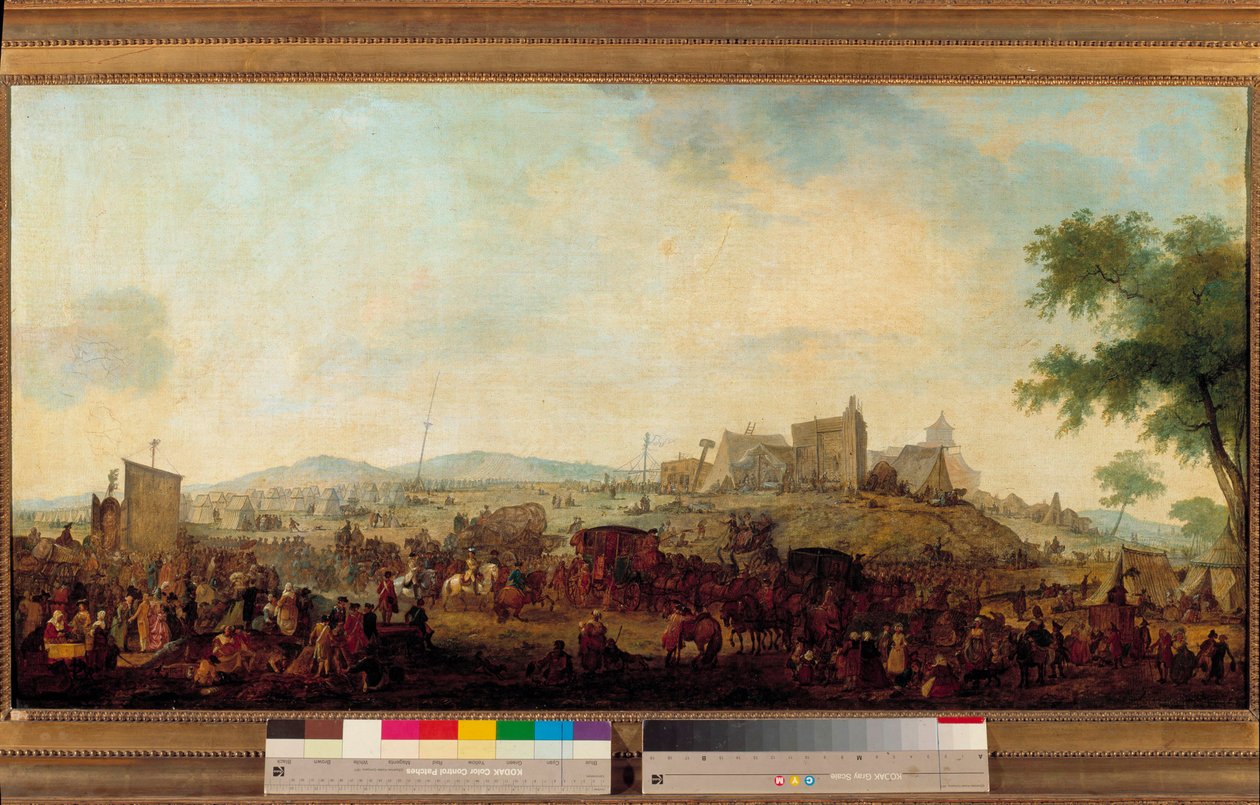 Zicht op het militaire manoeuvreerkamp onder bevel van de Prins van Condé nabij Saint Omer van 5 augustus tot 25 september 1788 door Jacques Francois Joseph Swebach