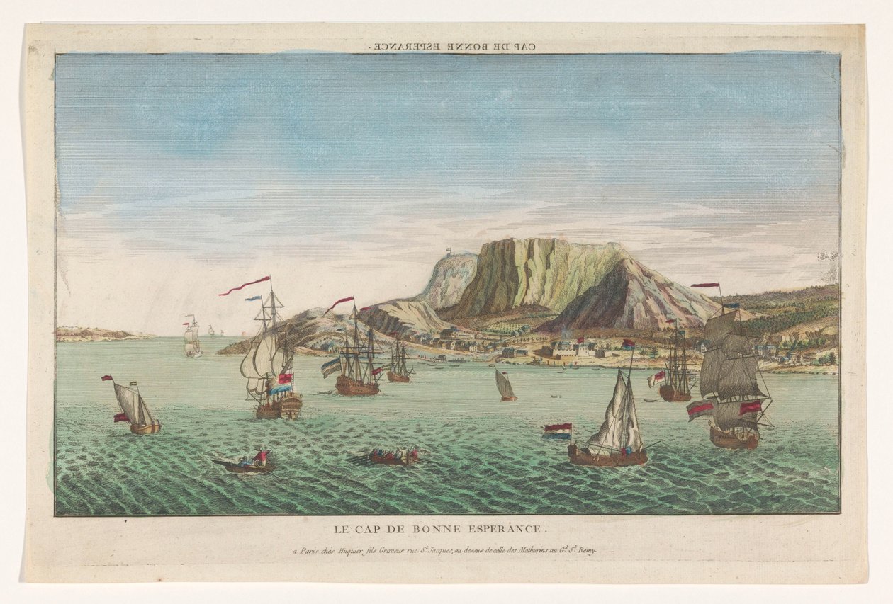 Gezicht op Kaap de Goede Hoop te Zuid-Afrika door Jacques Gabriel Huquier