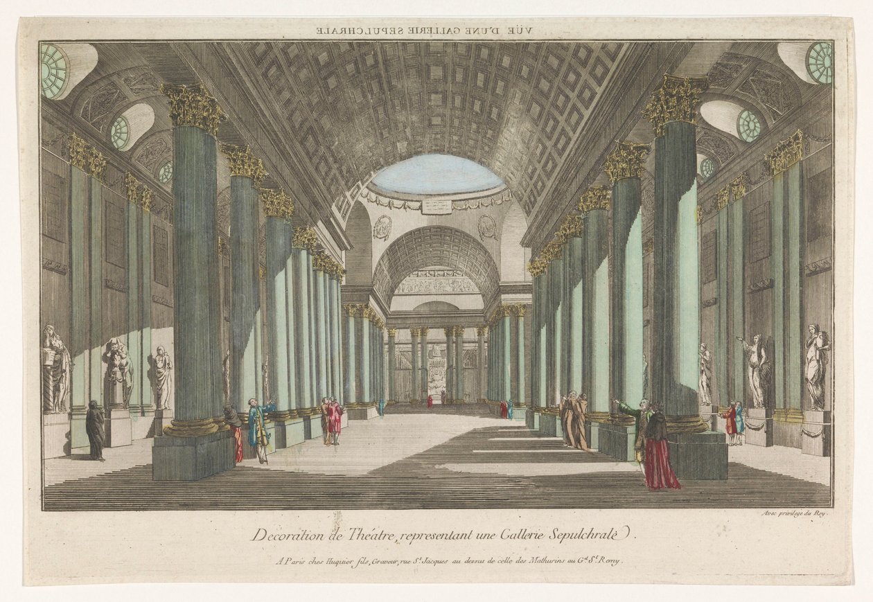 Gezicht op een galerie met sepulchrale beelden door Jacques Gabriel Huquier