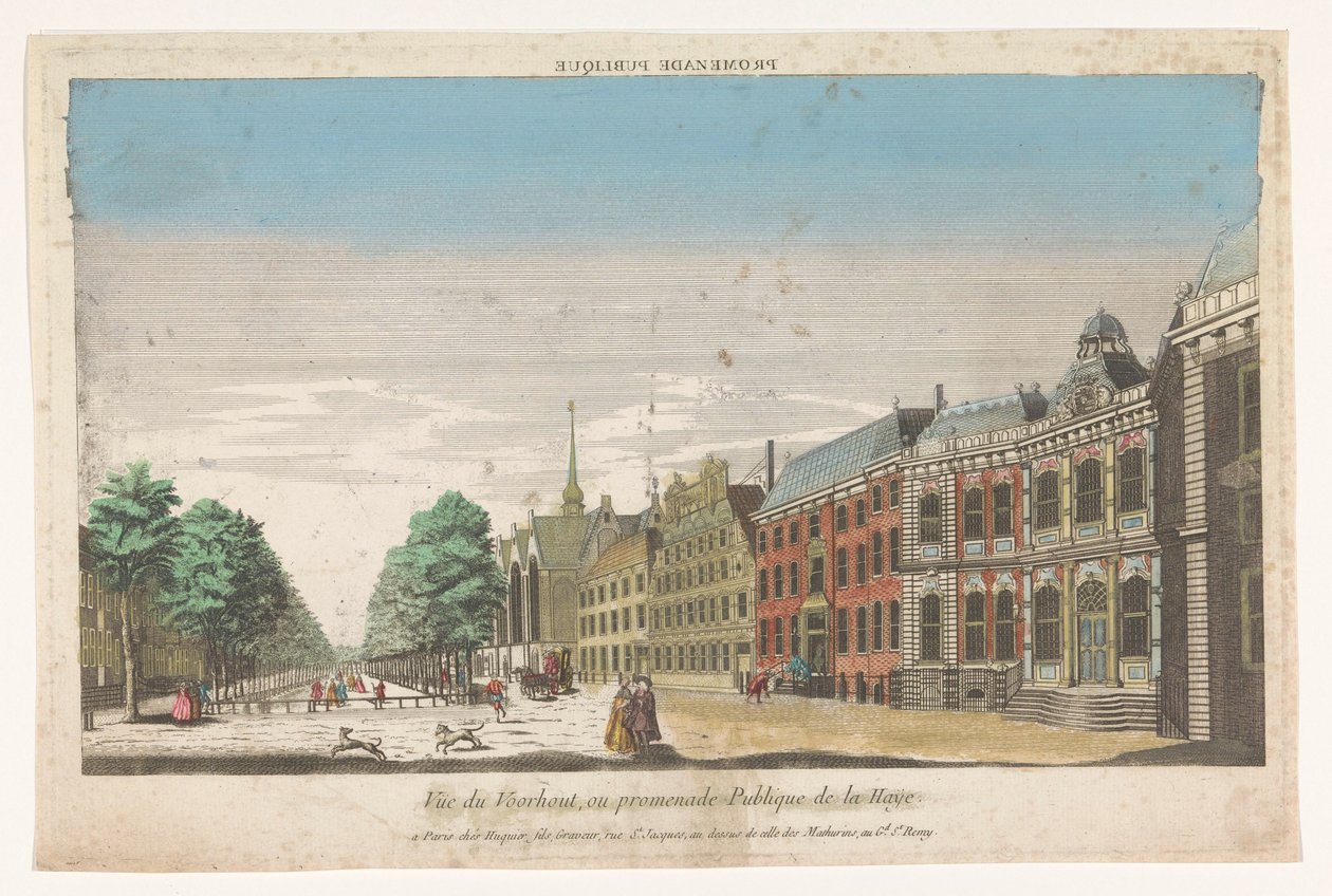 Gezicht op het Lange Voorhout te Den Haag door Jacques Gabriel Huquier