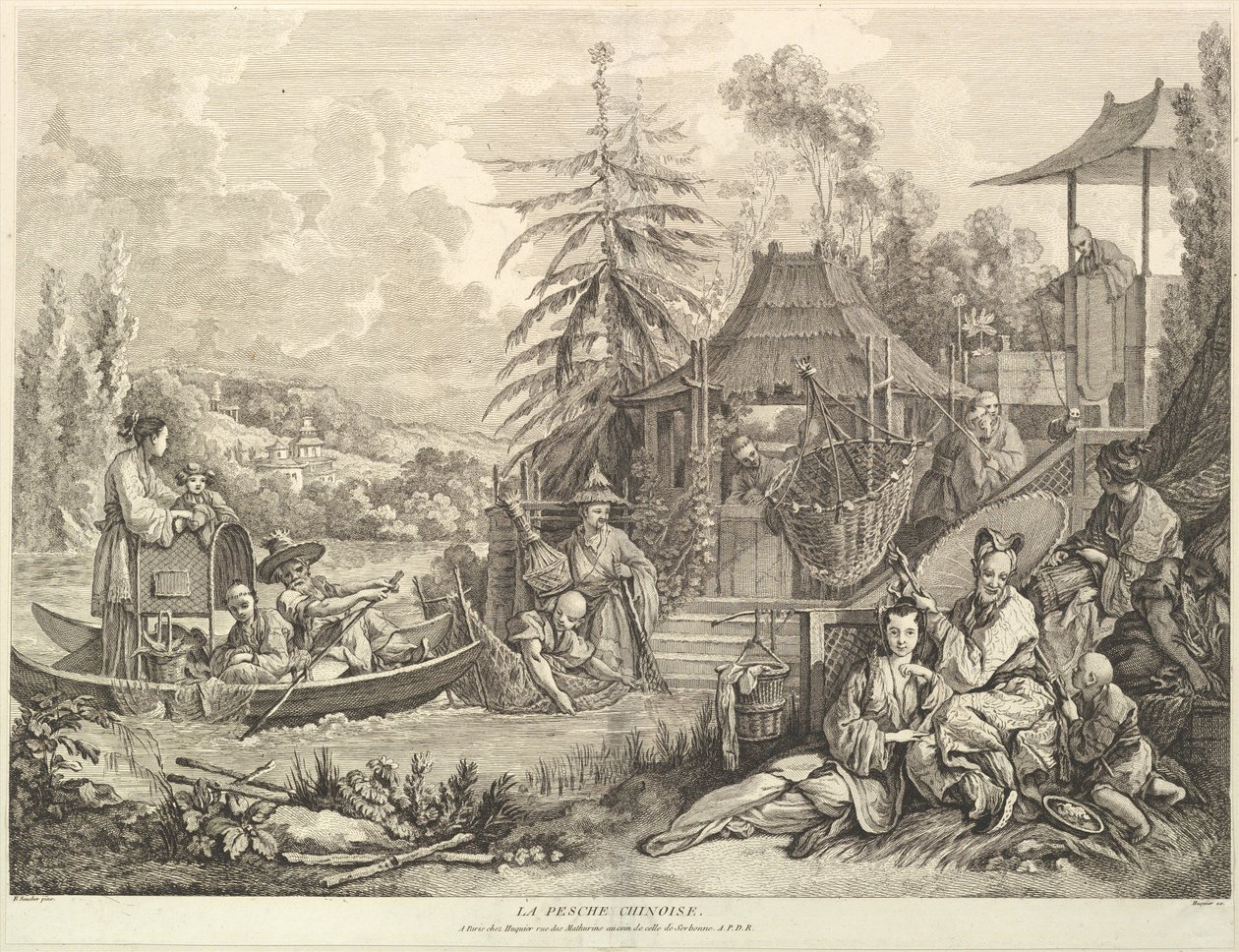 De Chinese visserij, uit Chinoiseries, na 1743 door Jacques Gabriel Huquier