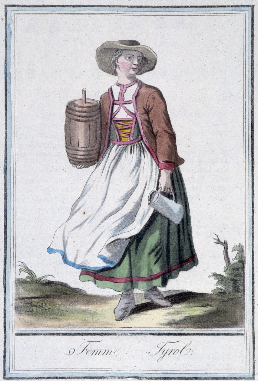Vrouw van Tirol - in "Encyclopedia of Travels" door Grasset St Sauveur, ed. 1796 door Jacques Grasset de Saint Sauveur