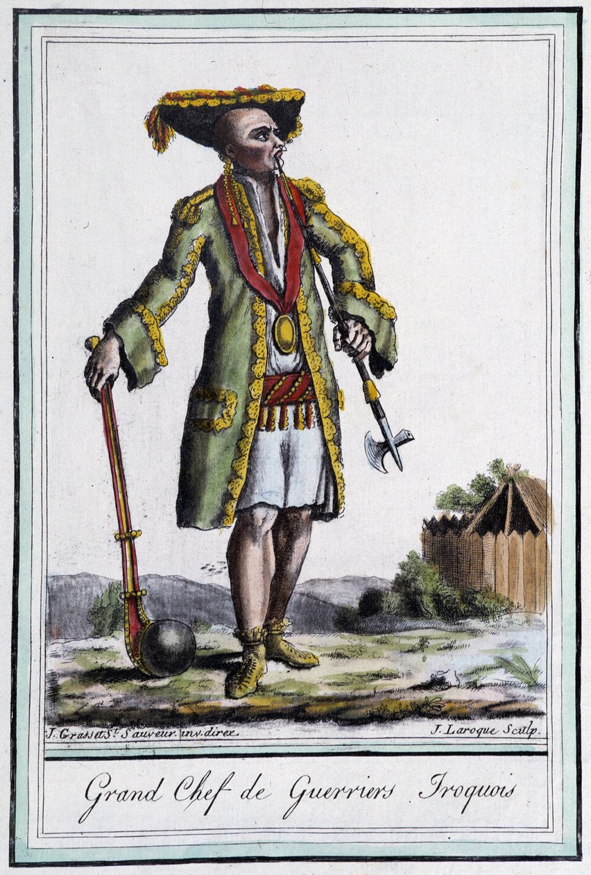 Grote Hoofdman van Iroquois Krijgers - in "Encyclopedie van Reizen" door Grasset St Sauveur, Parijs door Jacques Grasset de Saint Sauveur