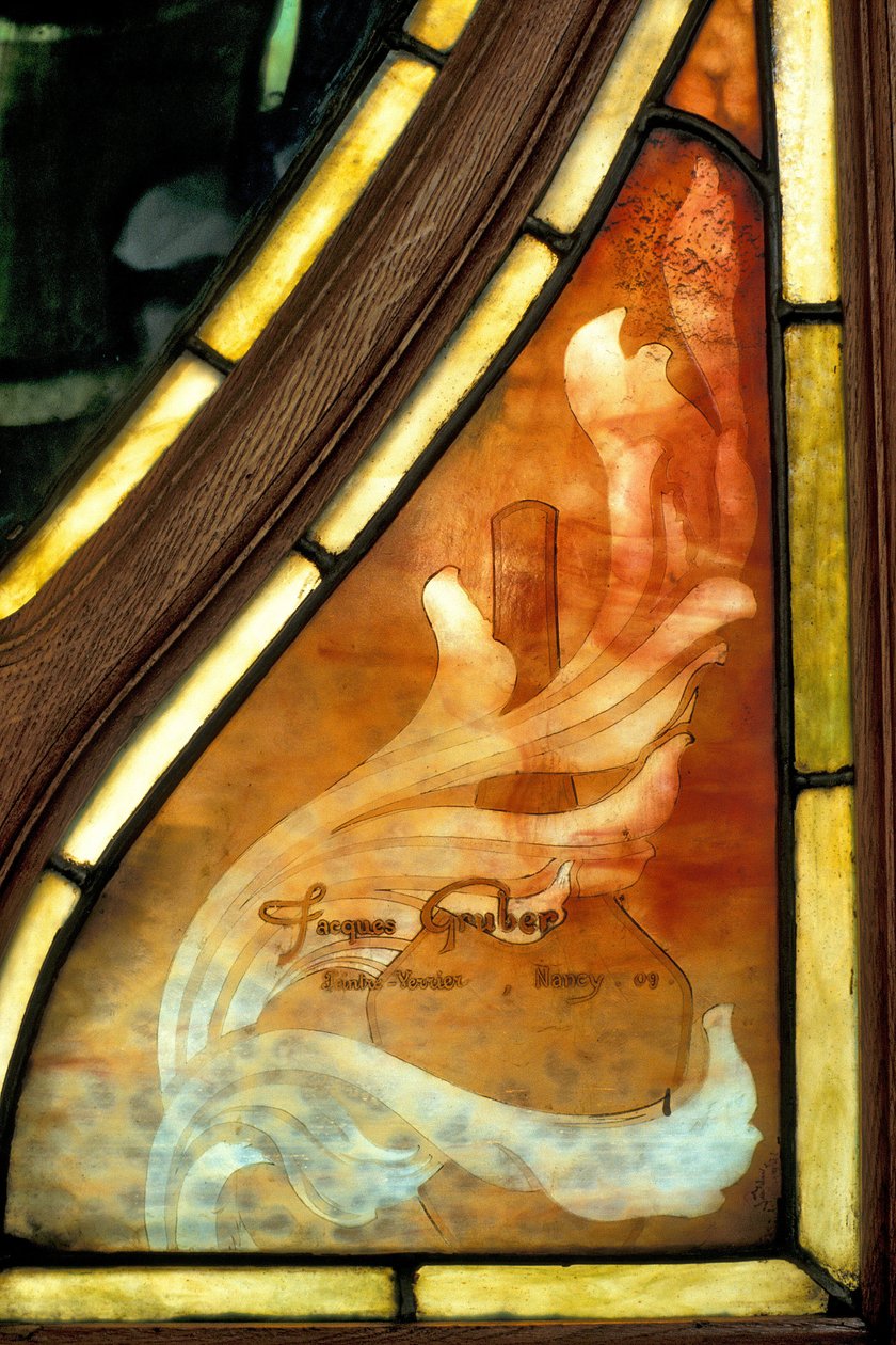 Nancy (departement 54), Art Nouveau, Kamer van Koophandel en Beurs, Handtekening van een glas-in-lood door Jacques Gruber (1870-1936) door Jacques Gruber